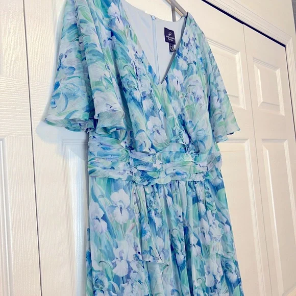 Adrianna Papell Blue and Green Floral Maxi Dress 14W - Picture 4 of 11